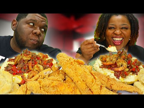 THE BEST, EASY-TO-MAKE, SHRIMP AND GRITS!!! MUKBANG + RECIPE! | HOW COUNTRY ARE YOU??? | EATING SHOW