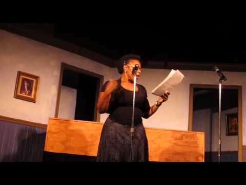 Regina Ford Fowler reading poetry at Camp Bar open Mic Mar 31 2014