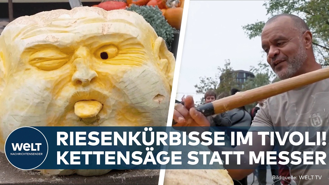 HALLOWEEN IN KOPENHAGEN: Künstler schnitzt riesige Kürbismonster mit Kettensäge im Tivoli!
