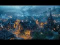 Medieval City Night Ambience | Relaxing Heavy Rain & Thunderstorm Sounds, Blacksmiths, White Noise