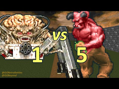 Spider Mastermind vs 5 Barons of Hell - Monster Infighting - Doom Retro Battles