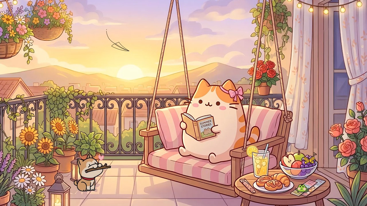 Mochi Cozy Reading Nook 📚☕ Relaxing Jazz Music for Study, Focus & Peaceful Sunset