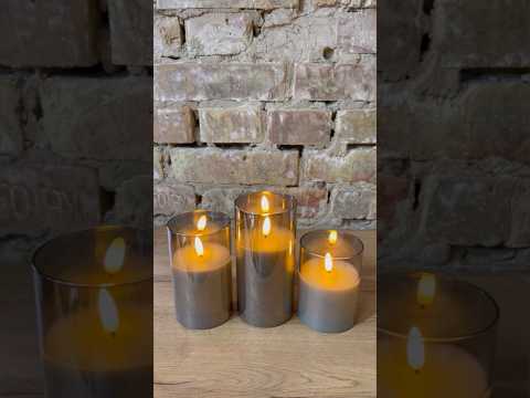 Набір PREMIUM LED свічі 3D-Ефект 75х100/125/150мм із імітацією полум'я й пультом ДУ в Графітовому склі з Дефектом