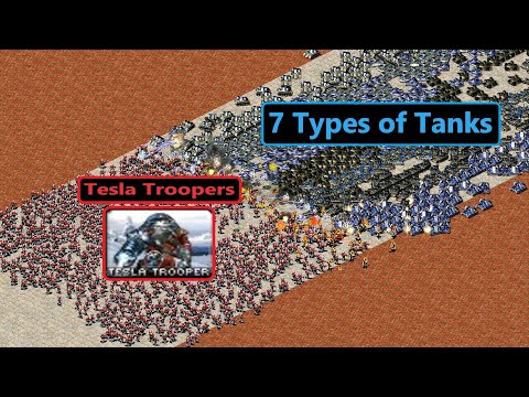 Tesla Troopers vs 7 Types of Tanks - Same Cost - Red Alert 2