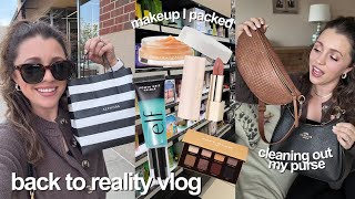 VLOG: Vacay over, BACK TO REAL LIFE! Unpack with me, Grocery haul, Makeup I Packed, Clean My Purse