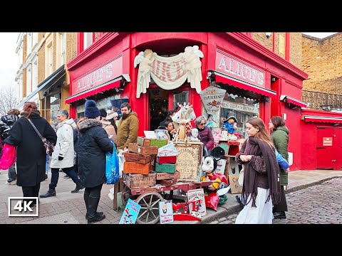London Walk | Portobello Road Market London & Notting Hill Area on a Saturday after Christmas | 4K