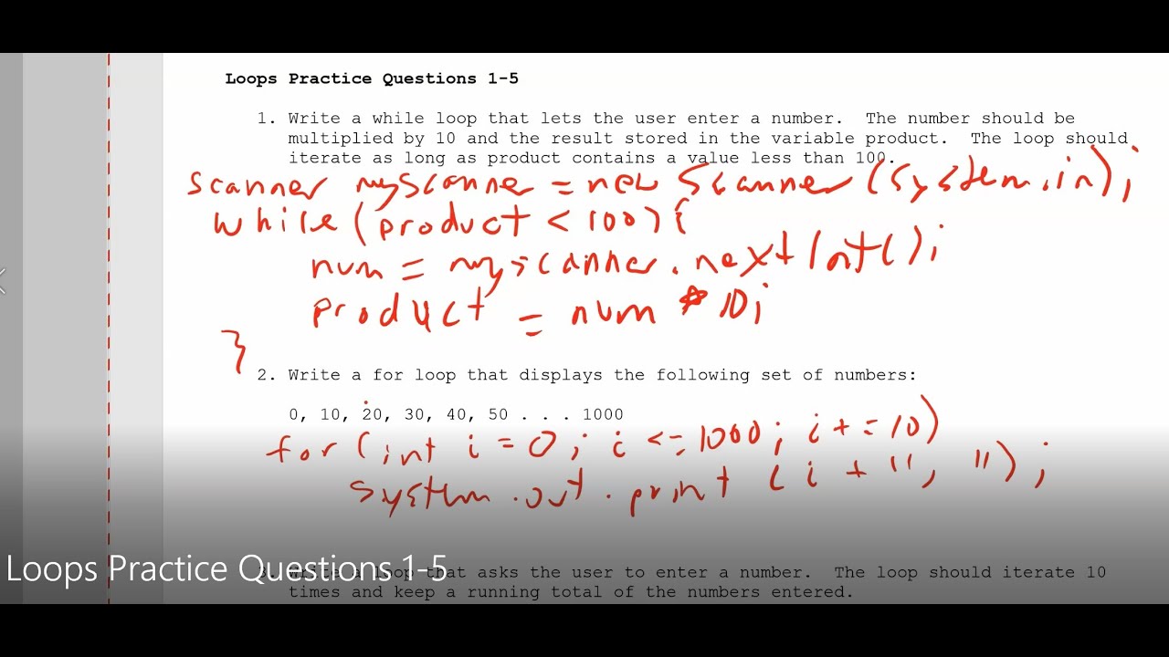 JAVA - Lesson #62 - Loops Practice Questions 1-5