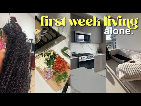 FIRST WEEK LIVING ALONE IN MY NEW APARTMENT | ORGANIZING, GROCERY SHOPPING, COOKING + FINDIN ROUTINE