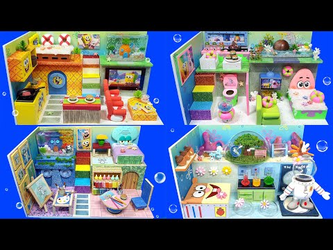 4 DIY Miniature Spongebob♥Friends Board House♥Spongebob♥ Patrick star♥Sqidward ♥Sandy Cheeks House