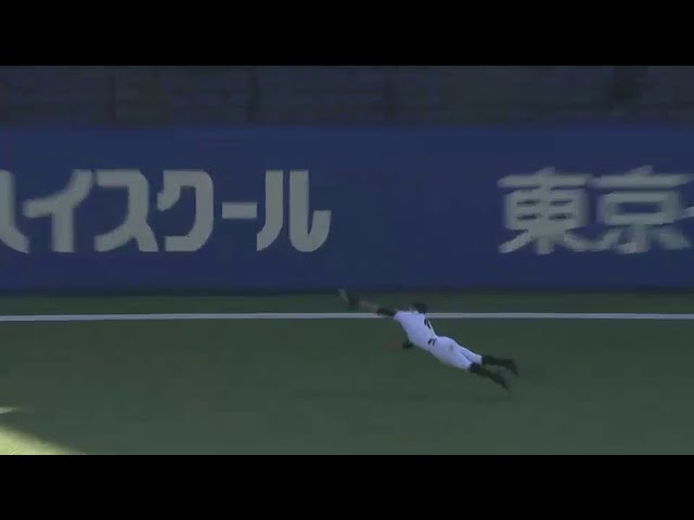 【7回表】マリーンズ・荻野貴が飛んだ!! 左中間真ん中まで走りダイビングキャッチ!! 2015/03/11 M-D