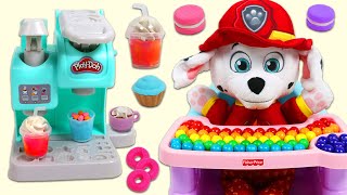 Paw Patrol Baby Marshall Makes Play Doh Fruit Smoothie, Hot Chocolate, & Desserts with Cafe Playset!