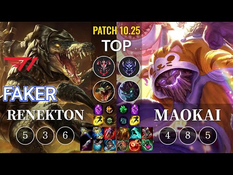 T1 Faker Renekton vs Maokai Top - KR Patch 10.25