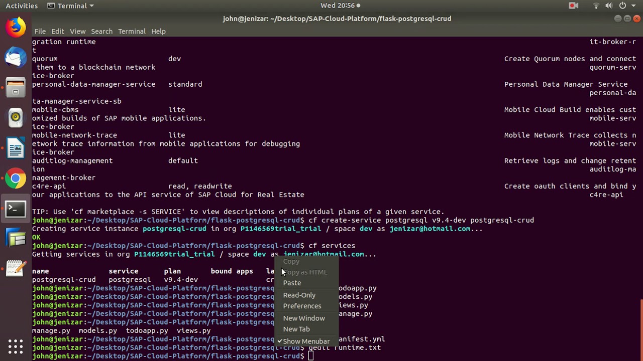 Deploy simple CRUD website using PostgreSQL and Python-Flask on  SAP Cloud Platform