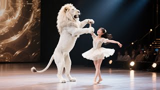 Cute girl dance with big lion  | AI's Got Talent #cutegirl #ai #girl #dance #aiart