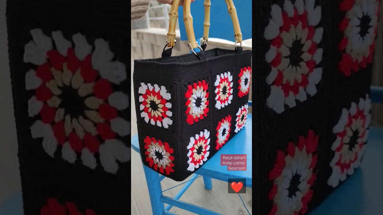 Keçe astarlı bambu saplı örgü çanta siparişim bitti ❤️🖤