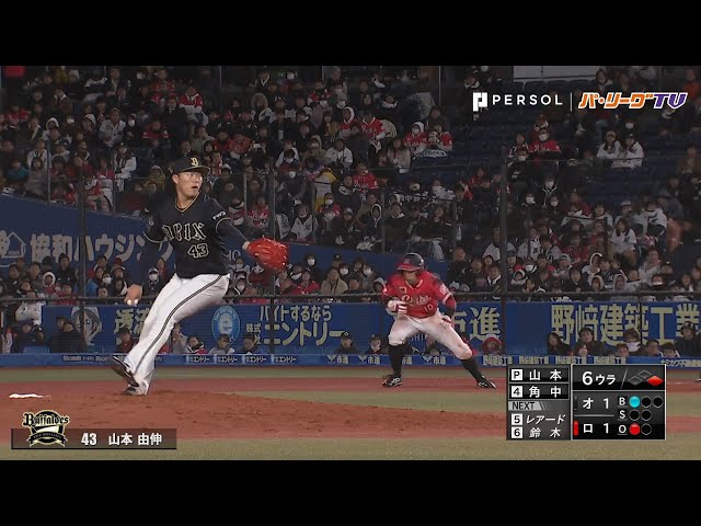 バファローズ・山本 3回以降は二塁を踏ませない!!