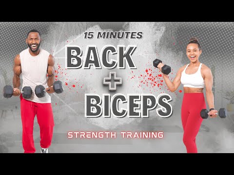 15 Minute Back & Biceps Dumbbell Workout [Strength Training / With Modifications]