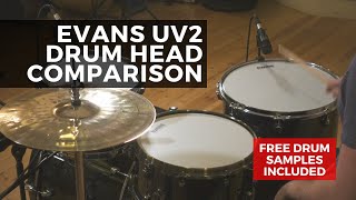 Video thumbnail for Evans UV2 Drum Head Comparison (UV1, Black Chrome, Hydraulic Red, G2, HD Dry, EC2) by Decimal Studios