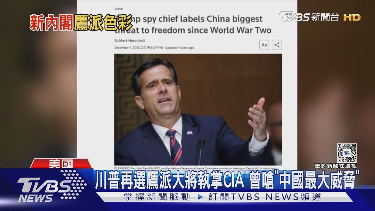川普再選鷹派大將執掌CIA 曾嗆「中國最大威脅」