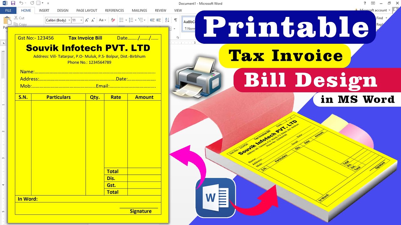 How to make Bill Book in MS Word | Bill Invoice in MS Word | MS Word Tutorial