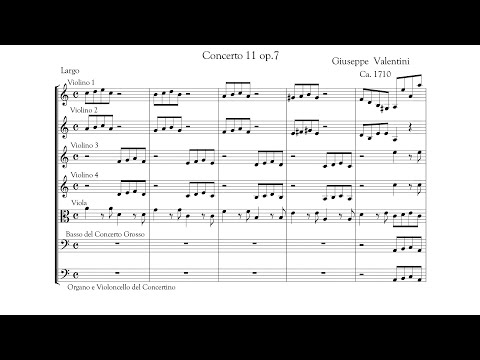 Valentini, Giuseppe - Op. 7 No. 11, Concerto Grosso in A minor w/ score