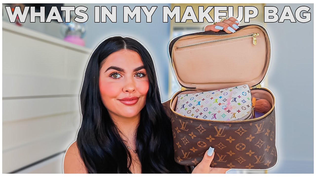 WHAT’S IN MY MAKEUP BAG! (ESSENTIALS + TRENDY ITEMS) *2023* LV NICE BB MAKEUP BAG!