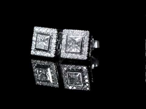 5/8 CTW Princess Cut Diamond Halo Stud Fashion Earrings in 14K White Gold