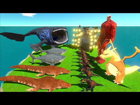 Aquatics Battle - The Bloop + Megalodon VS G-Man + Colossal Titan - Animal Revolt Battle Simulator
