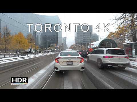 Driving Downtown Toronto’s First Snowfall 2025 ❄️ Winter Season  4K HDR ASMR Driving Tour