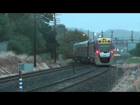 V/line vlocity train evening return to Ararat in rain