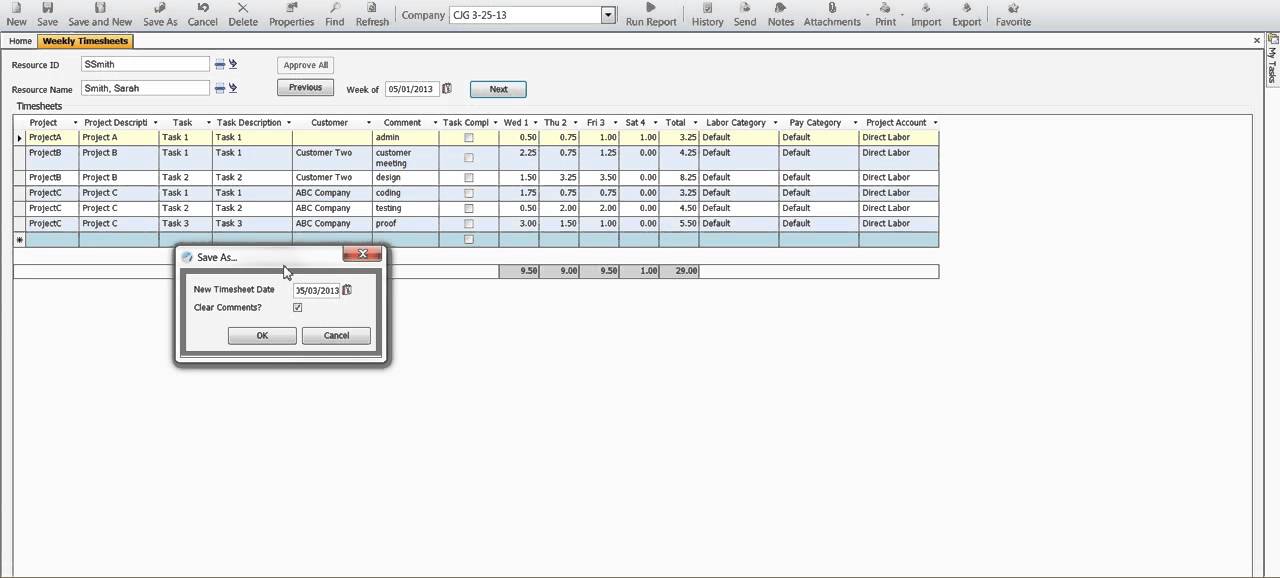 Save As in Weekly Timesheet - Beyond Software