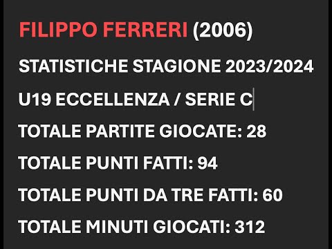 FILIPPO FERRERI CAMPIONATO DI BASKET UNDER 19 ECCELLENZA E SERIE C 2023/2024