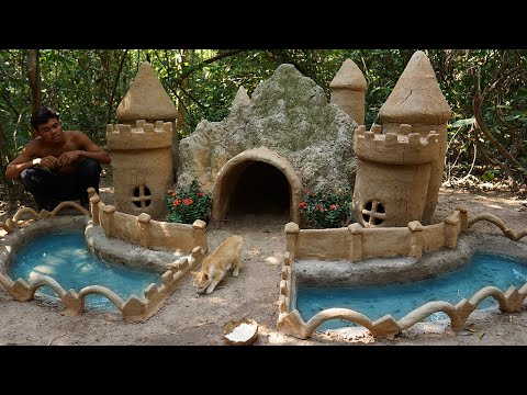 A fluent craftsman build a nice mud's house from termites mound and fish pond