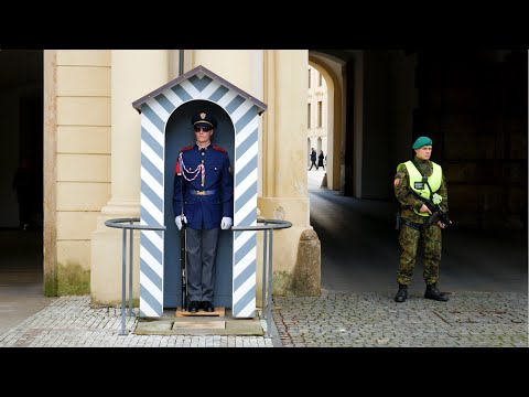 Prague Castle guards stretch in an interesting way
