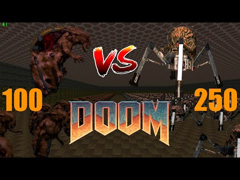 100 Mother Demon vs 250 Spider Mastermind - BOSS BATTLES - DOOM 64 Monster Infighting