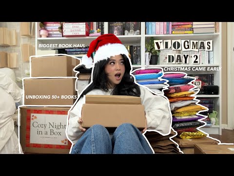 HUGE BOOK HAUL UNBOXING 📦📚 (unboxing 50+ books + vlogmas day 2) 🎄