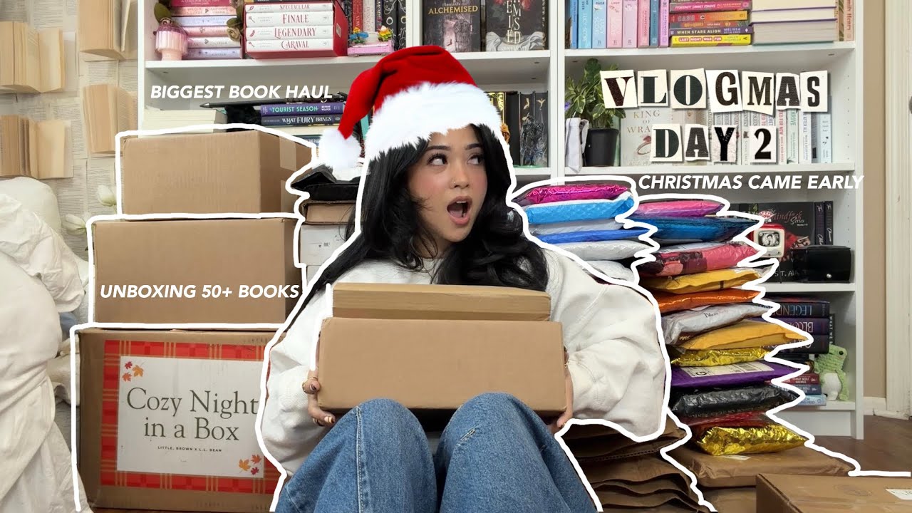 HUGE BOOK HAUL UNBOXING 📦📚 (unboxing 50+ books + vlogmas day 2) 🎄