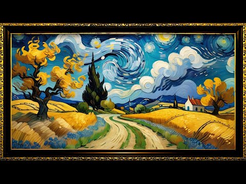 [Van Gogh Style Starry Night Over Golden Fields] – Digital Frame Display | 4K Art for Frame TV