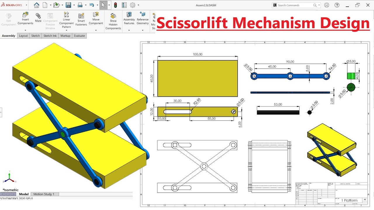 Solidworks Assembly Tutorial | How to Design Scissor lift Mechanism in Solidworks