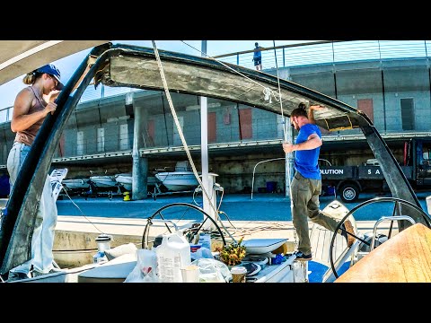 Carbon Fiber Hardtop Bimini: Install the Davits and Dodger Arch (12)