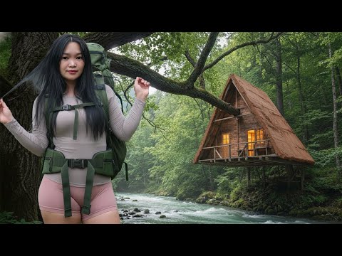 100 Days Solo Bushcraft Survival in the Rainforest | Building a Tree Shelter from Natural Wood