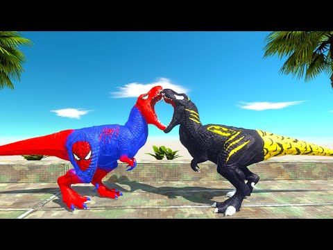 SPIDERMAN T-REX vs BATMAN T-REX OASIS DEATH RUN - Animal Revolt Battle Simulator