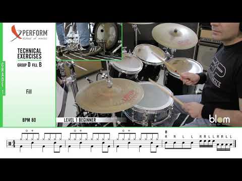 Drums technical exercises - Level 1 - Grade 1- Group D Fill B - Batteria (RSL Awards, Rockschool)