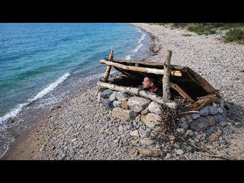 Camping on a Island For 3 Days - Building a Shelter, Fishing, Bushcraft
