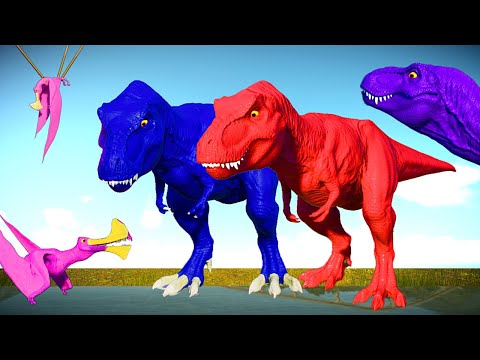 Mosasaurus vs Tyrannosaurus Rex vs Spinosaurus - Jurassic World Evolution 2 Dinosaurs Fighting