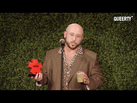 Trixie Motel's David Silver Accepts the DOCU-SERIES Award at the 2023 Queerties Awards