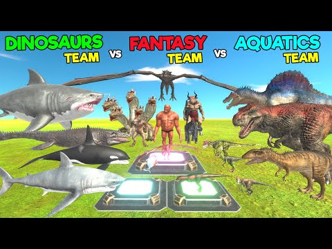Dinosaurs Team vs Fantasy Team vs Aquatics Team Tournament - Animal Revolt Battle Simulator