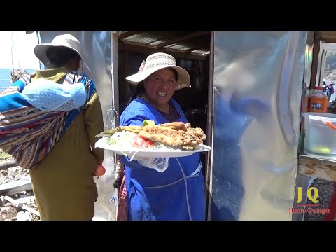 Maravillosa FERIA gastronómica del PESCADO Tiquina, Playa Turística de Lupalaya Lago Titicaca La Paz