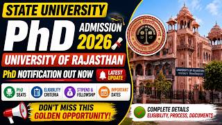 State University PhD Admission 2026 | University of Rajasthan PhD Notification Out Now