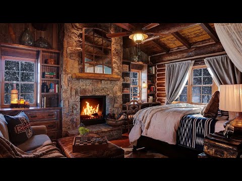 🔥 Cozy Hut with crackling fireplace -  Winter Ambience Sounds for Sleeping
